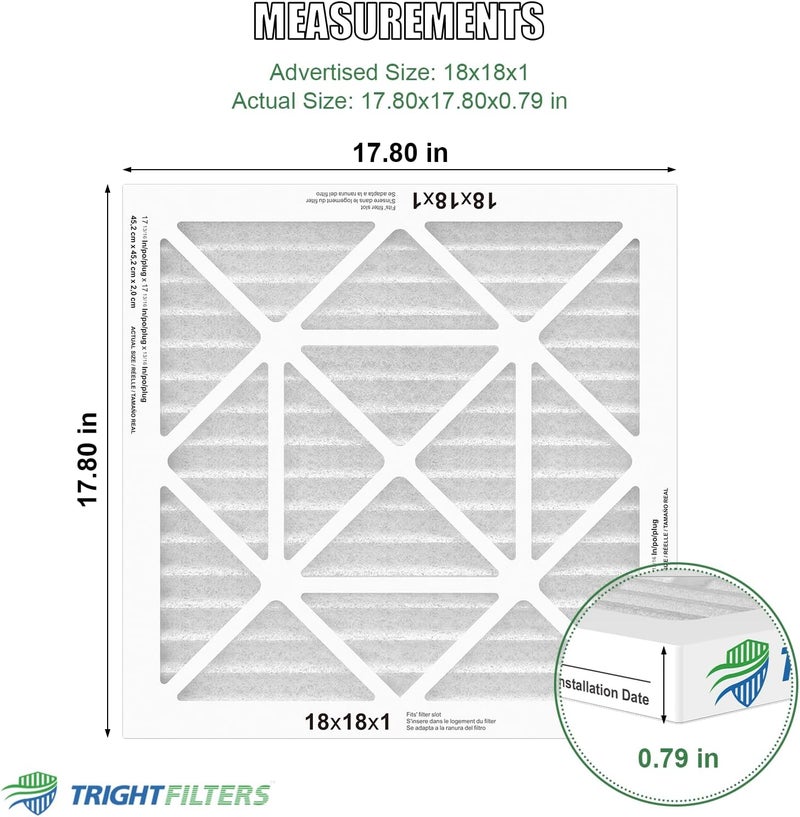 TRIGHTFILTERS فلتر هواء 18x18x1 عبوة 4، فلتر هواء مطوي MERV 8 بديل لمكيف الهواء HVAC فلتر فرن AC، متين وخفيف الوزن - Image 2